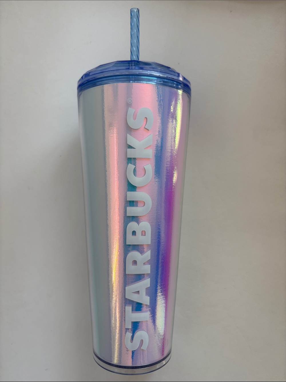 NEW Starbucks 24 oz Iridescent Pink-Blue Tall Tumbler with Straw